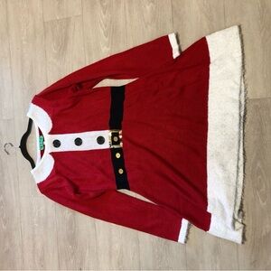 Red and White Long Sleeve Dress with Black Accents